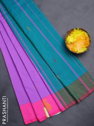Arani semi silk saree lavender and dual shade of green with thread woven buttas and thread woven butta border