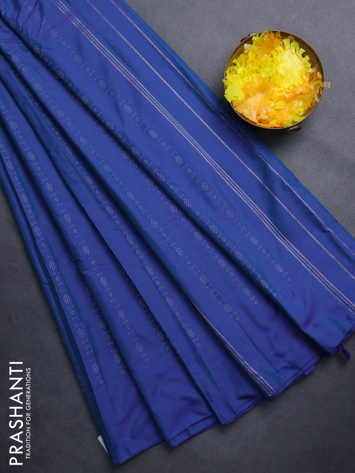 Arani semi silk saree dual shade of blue with allover silver zari weaves in borderless style