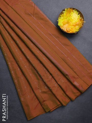 Arani semi silk saree rust shade with allover silver zari weaves in borderless style