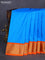 10 Yards silk saree cs blue and orange with plain body and zari woven border