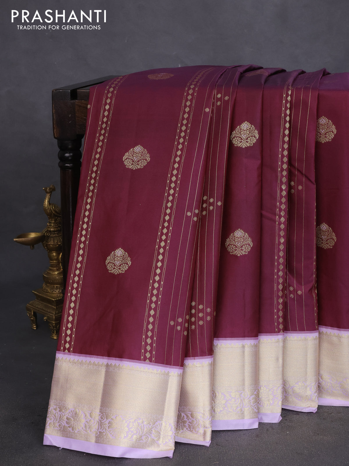 Bangalori silk saree wine shade and lavender with allover zari weaves and zari woven border