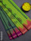 Chettinad cotton saree dual shade of green and purple with butta prints and temple design thread woven border
