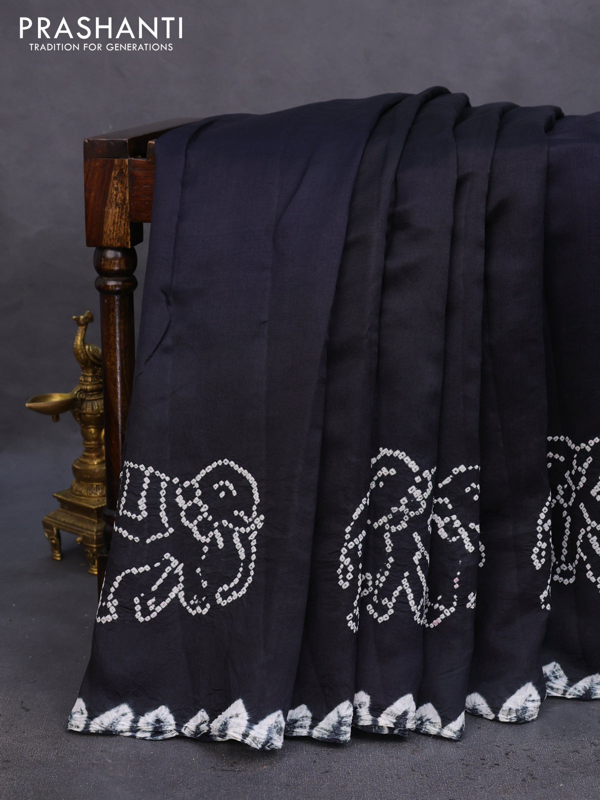 Chiniya silk saree black with allover bandhani prints