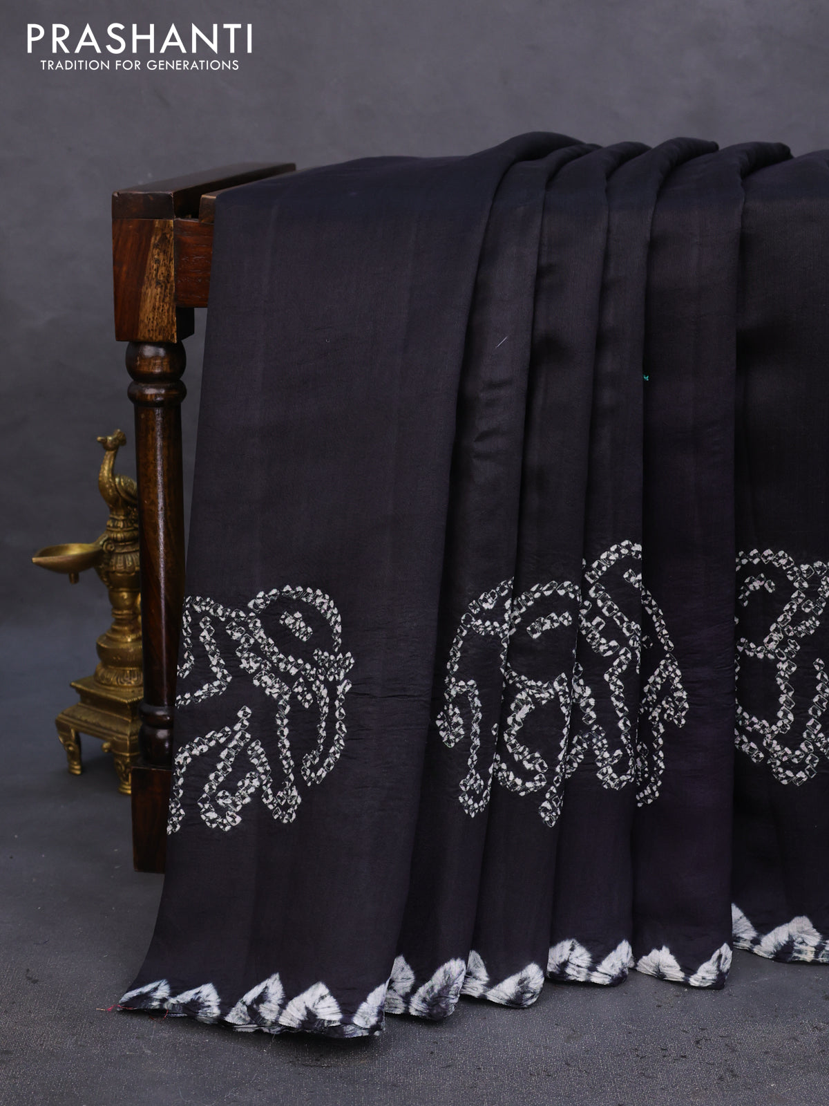 Chiniya silk saree black with allover bandhani prints