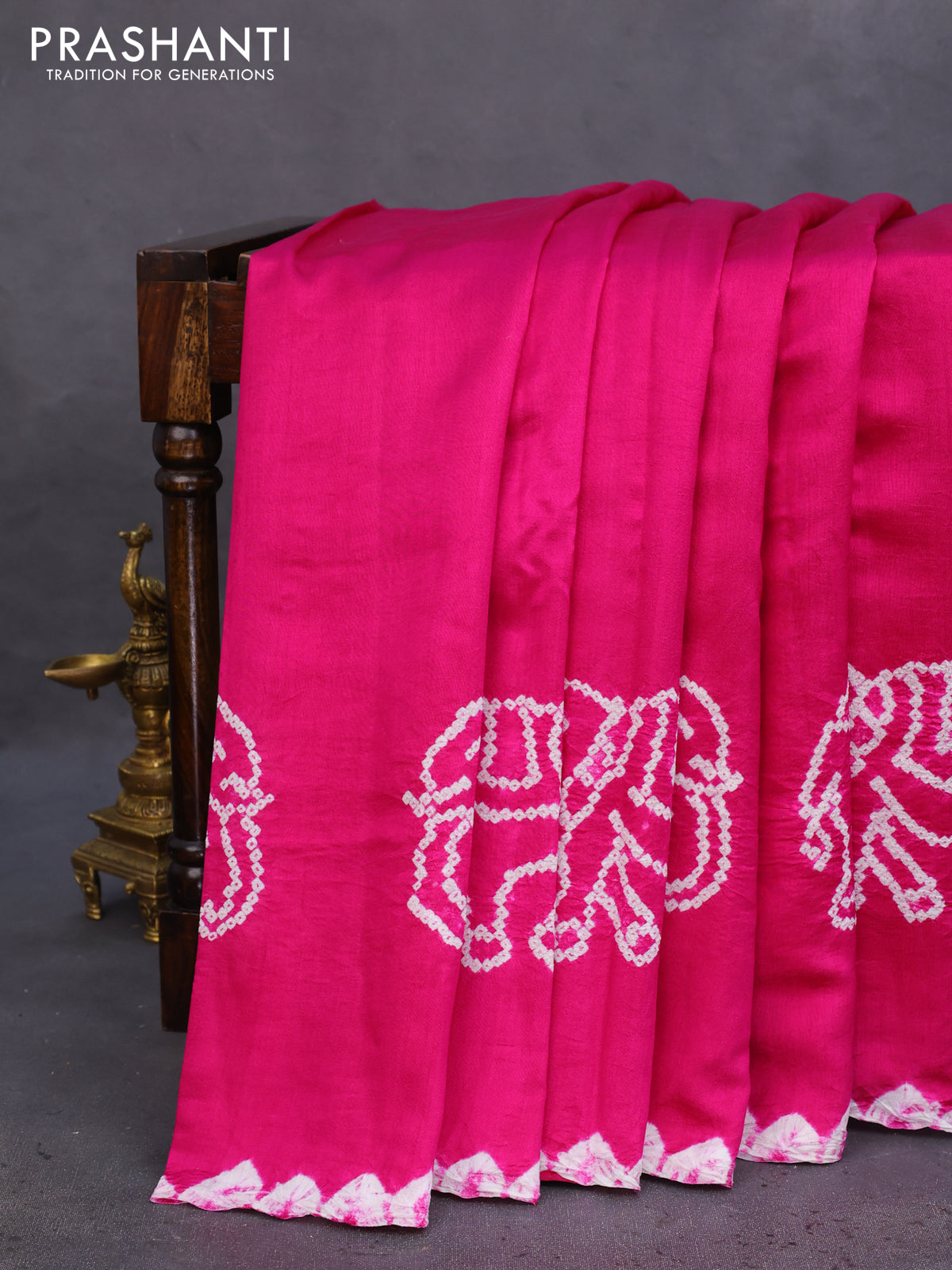 Chiniya silk saree pink with allover bandhani prints