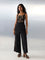 Bombay Paisley Black Embroidered Cotton-Blend Jumpsuit