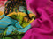 Pure mysore silk saree teal blue and pink with allover zari weaves & digital prints and long paisley zari woven border