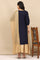 Blue Embroidered Textured Rayon Straight Kurta, Golden Printed Skirt and Dupatta Set