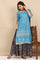 Blue Foil Printed Straight Kurta and Skirt Set with Dupatta