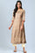 Beige Sequins A-line Kurta and Trouser Set