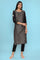 Black Metallic Embroidery Cotton Blend Straight Kurta and Slim Pant Set