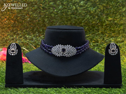 Beaded blue choker with sapphire and cz stones