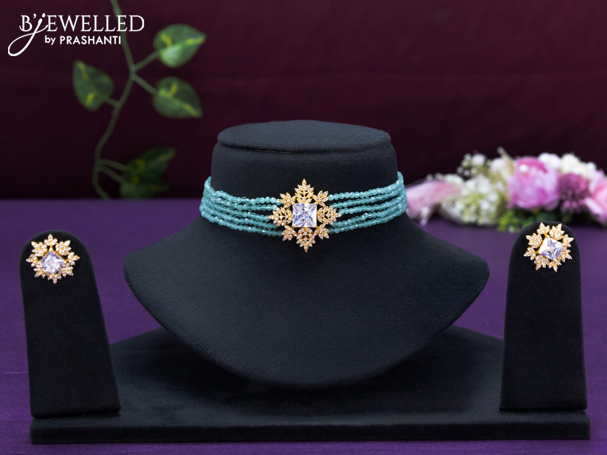 Beaded mint green choker with cz stone pendant