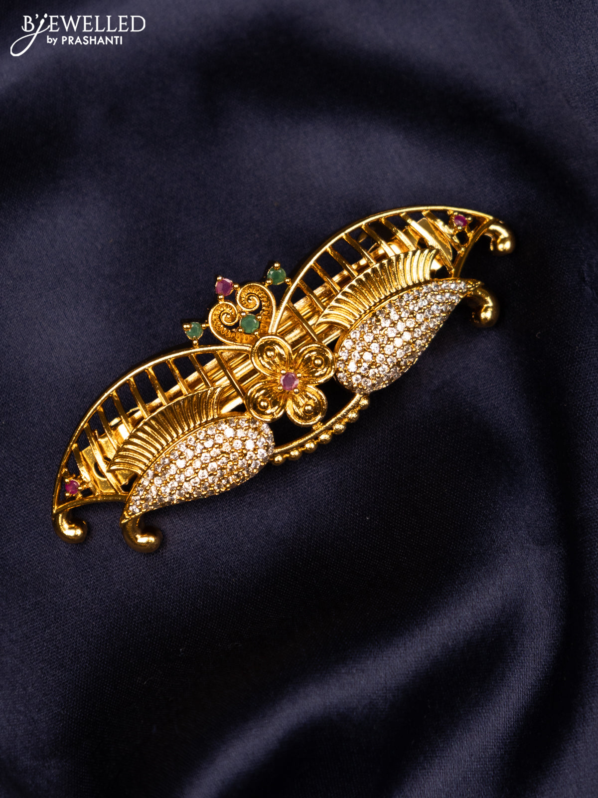 Antique hair clip medium size with kemp and cz stones