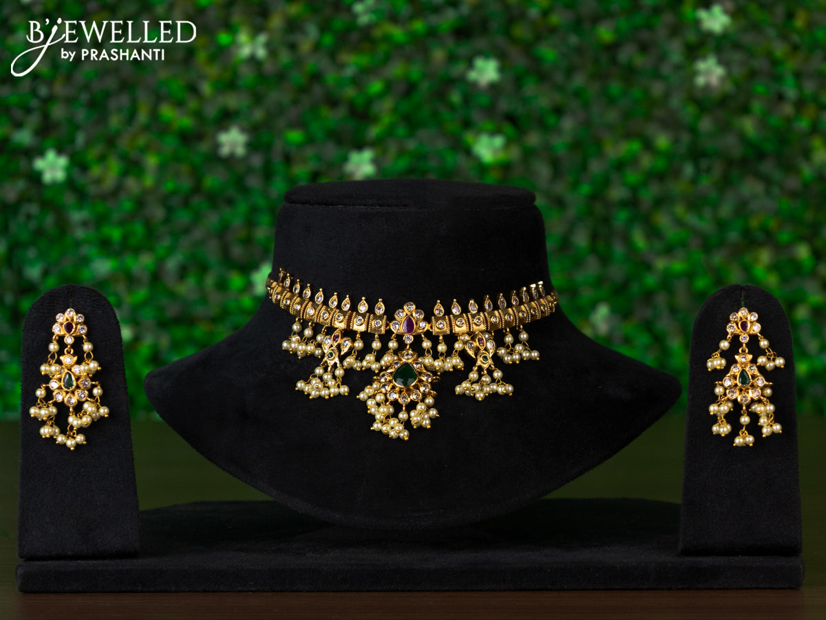 Antique choker with kemp & cz stones and pearl hangings