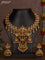 Antique necklace lakshmi design with pink jadau stones and golden beads hanging