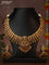 Antique necklace lakshmi design with pink jadau stones and golden beads hanging