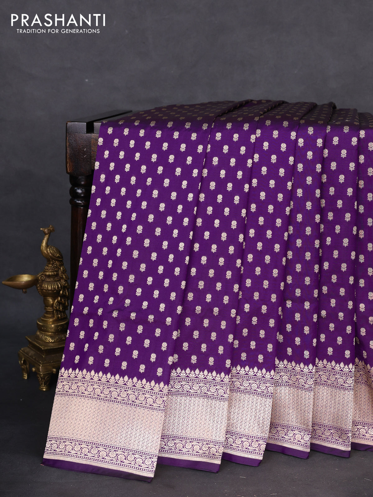 Banarasi uppada silk saree violet with allover zari woven butta weaves and zari woven border