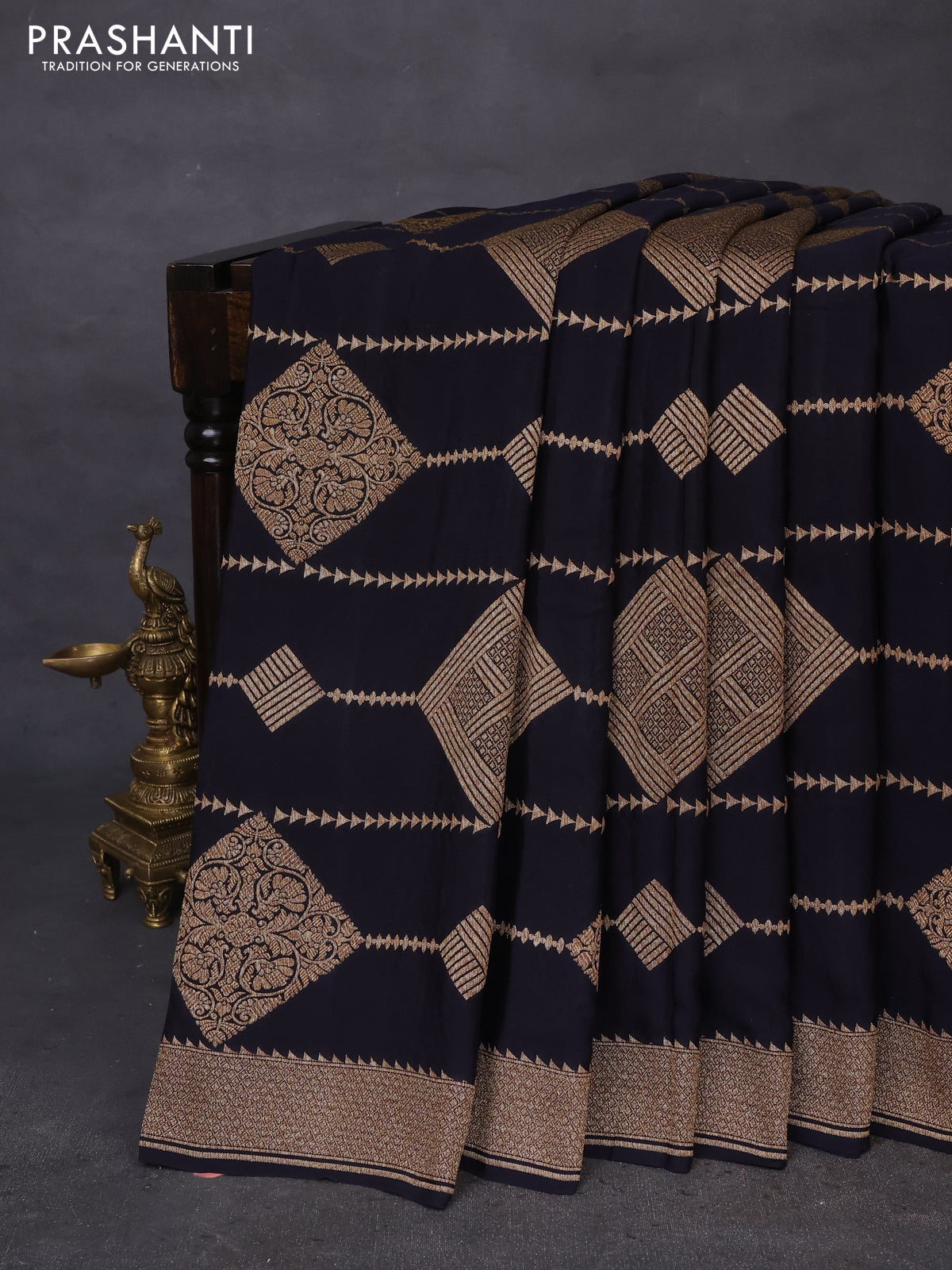 Banarasi crepe saree black with allover thread & zari weaves and woven border