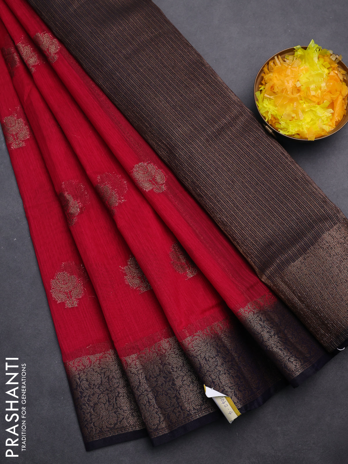Banarasi semi matka saree pink and navy blue with thread & zari woven buttas and banarasi style border