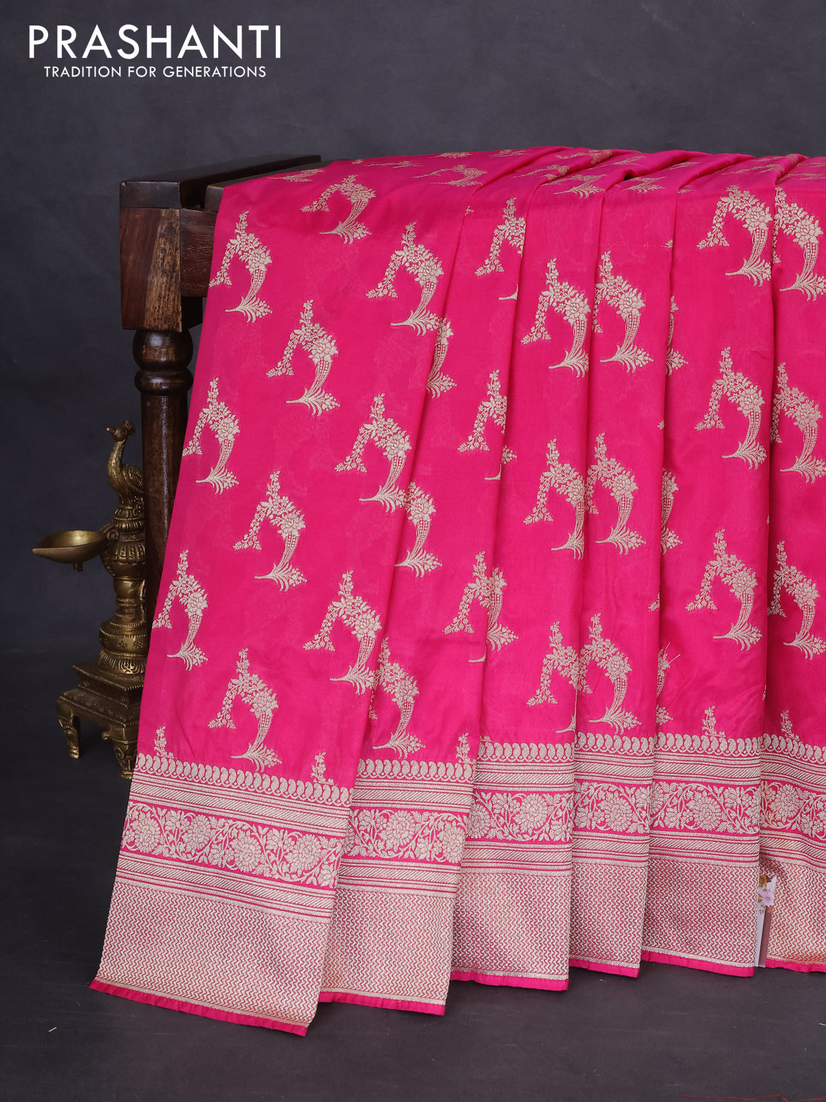 Banarasi semi katan silk saree pink with zari woven buttas and zari woven border
