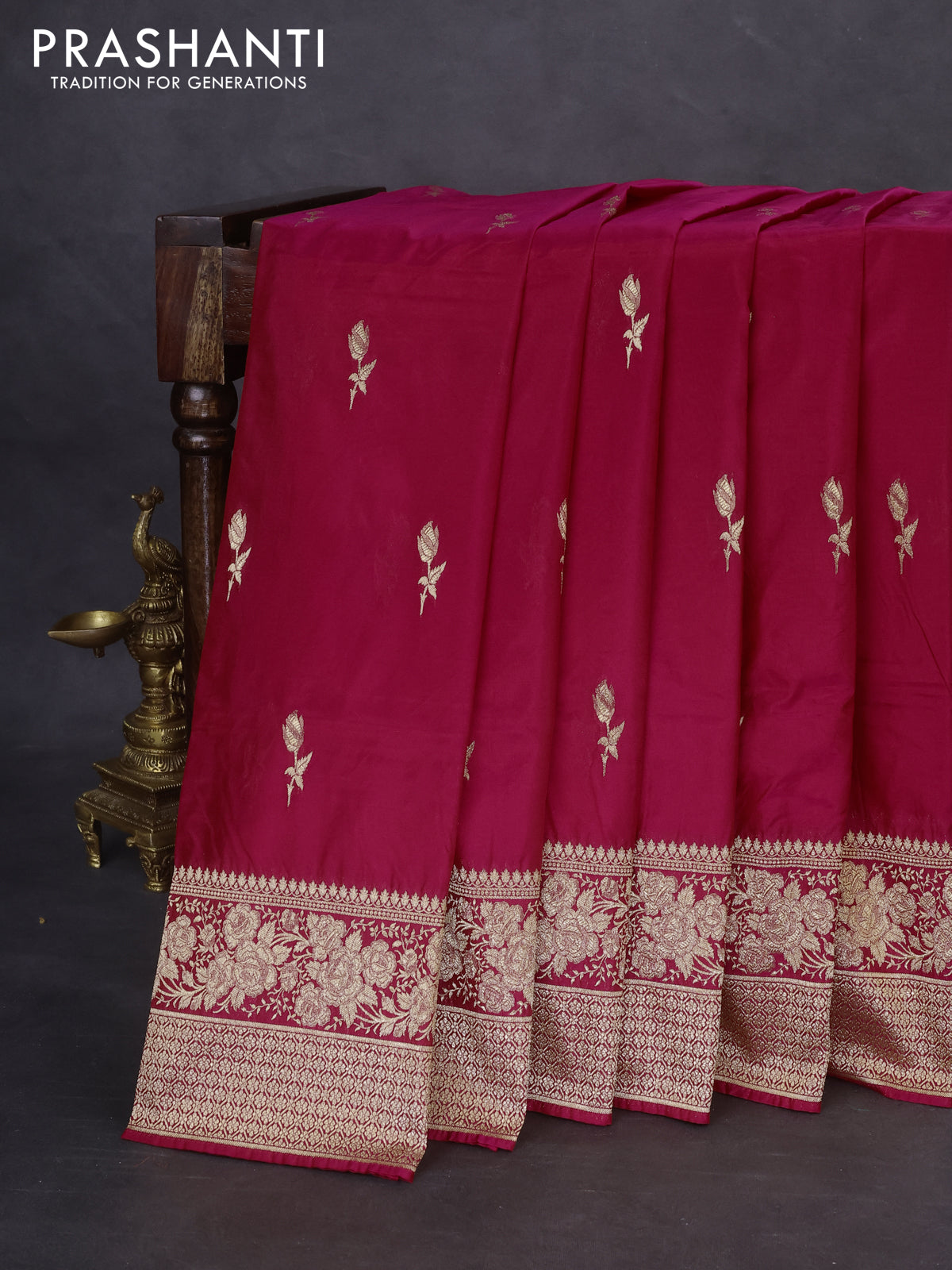 Banarasi semi katan silk saree pink with floral zari woven buttas and zari woven border