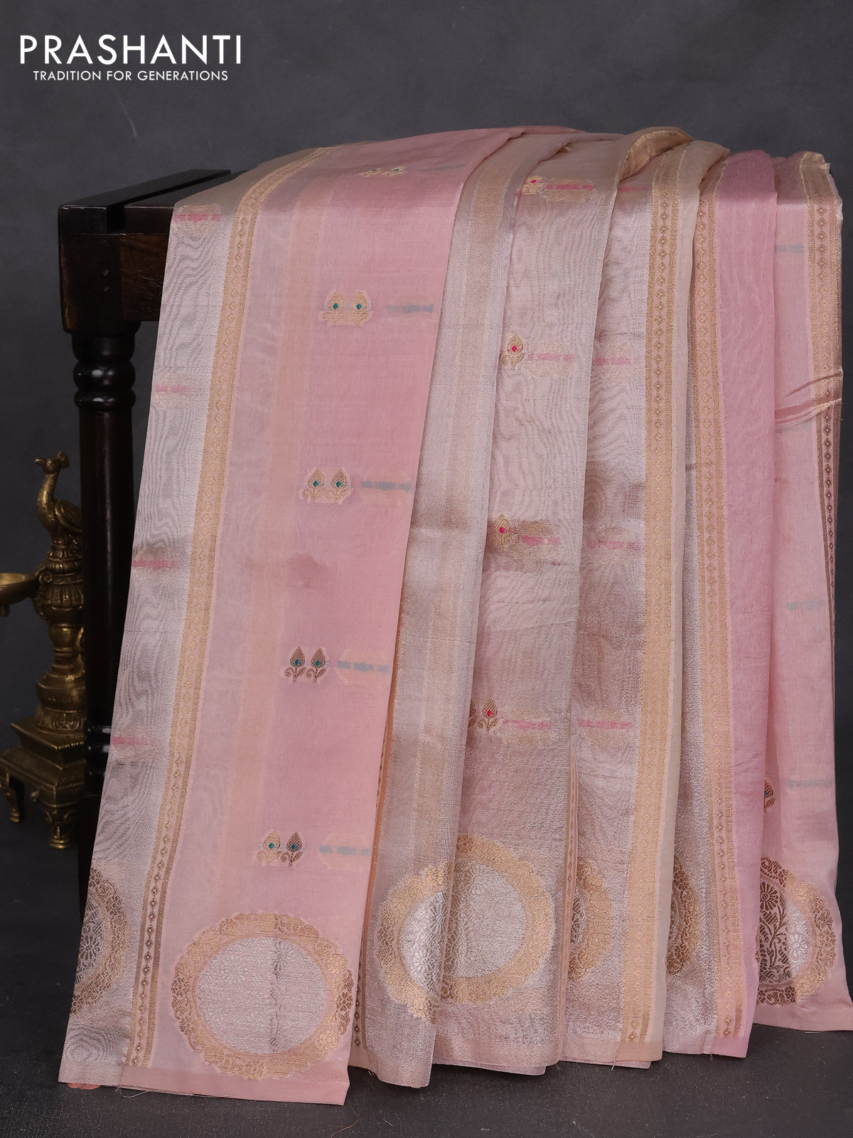 Banarasi tissue semi silk saree peach shade with zari weaves & buttas and zari woven butta border