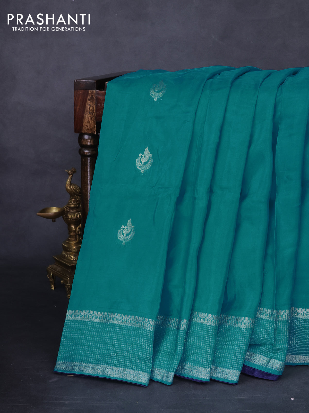 Banarasi silk saree teal blue with annam zari woven buttas and zari woven border