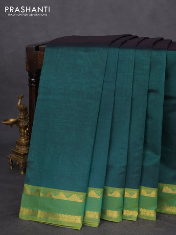 10 Yards silk cotton saree green and light green with plain body and rettapet zari woven border