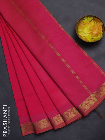 10 Yards poly cotton saree dual shade of pinkish yellow with plain body and zari woven border