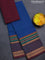 Chettinad cotton saree blue and dual shade of bluish maroon with plain body and long rettapet thread woven border