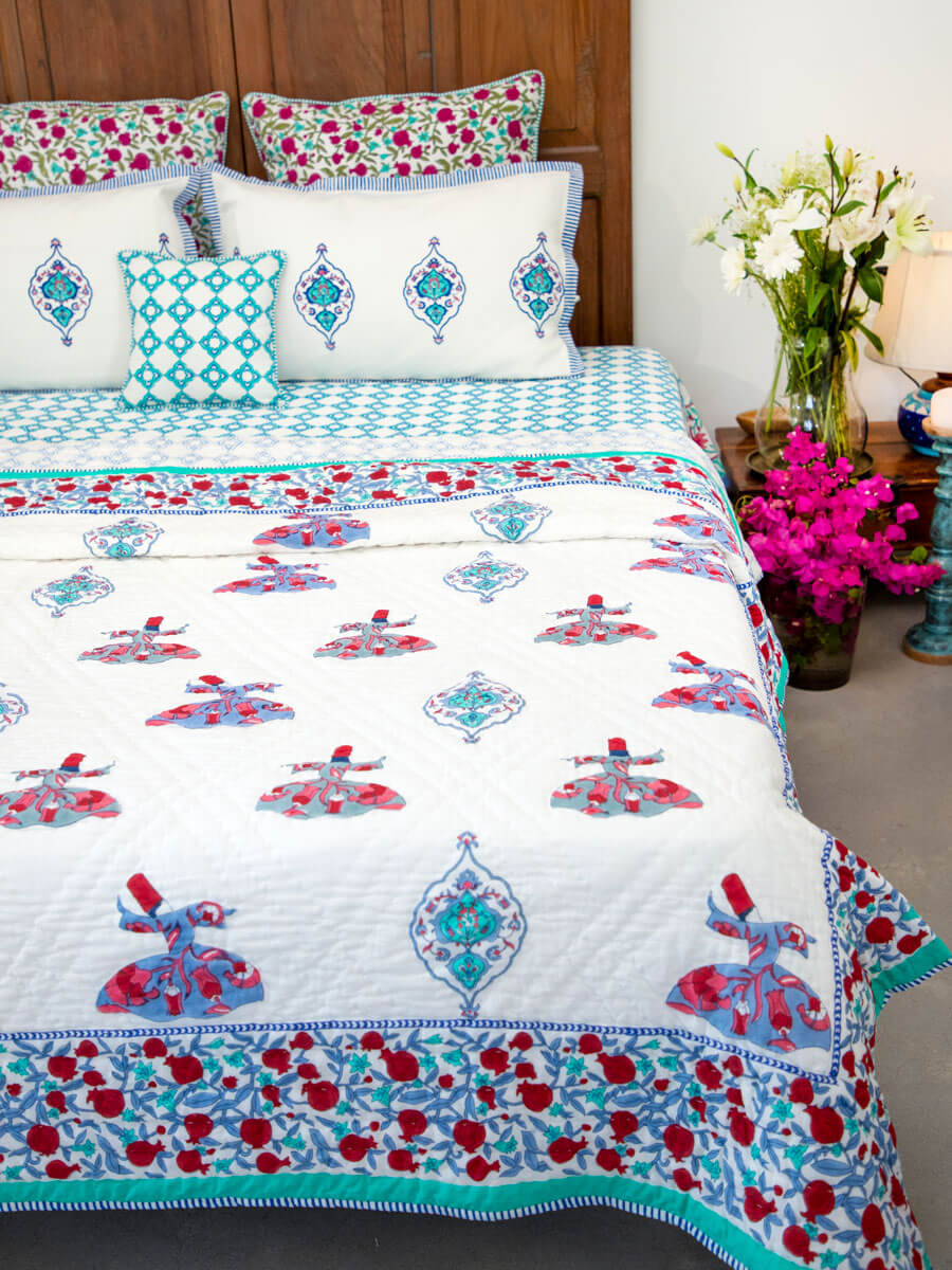 Whirling Dervish Block Printed Cotton Quilt