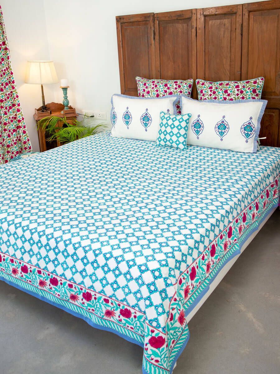 Firoza Block Printed Cotton Bedsheet