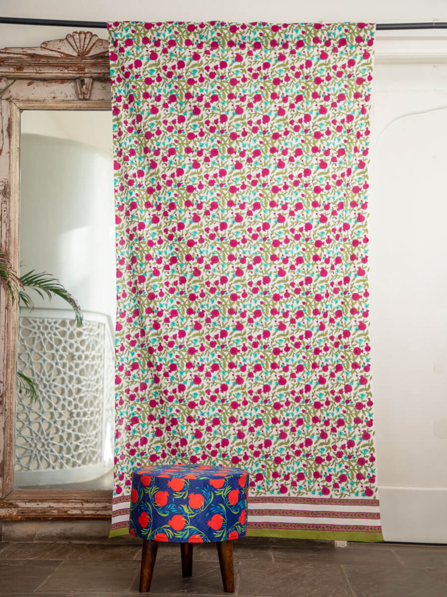 Fruits of Paradise Block Printed Cotton Curtain