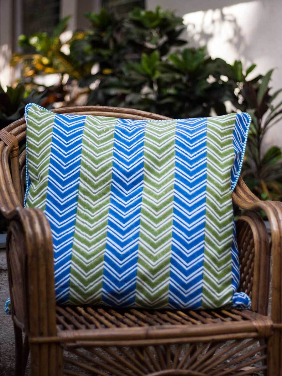 Chevron Block Printed Cotton Cushion Cover - 24 Inch