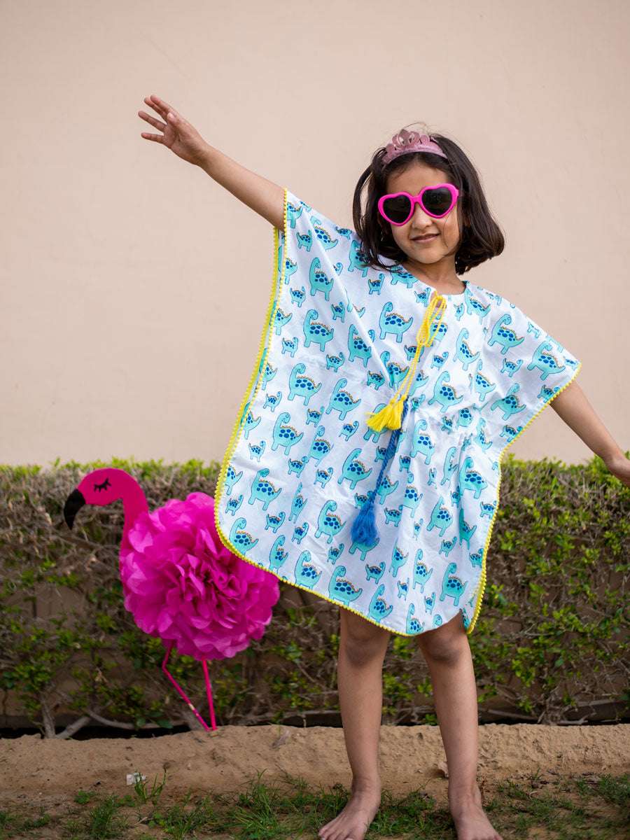 Dino Organic Cotton Block Printed Kaftan for Kids