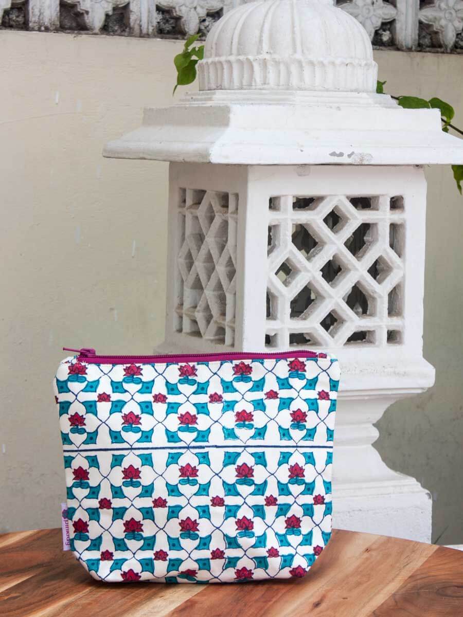 Mahtab Block Printed Cotton Travel Pouch