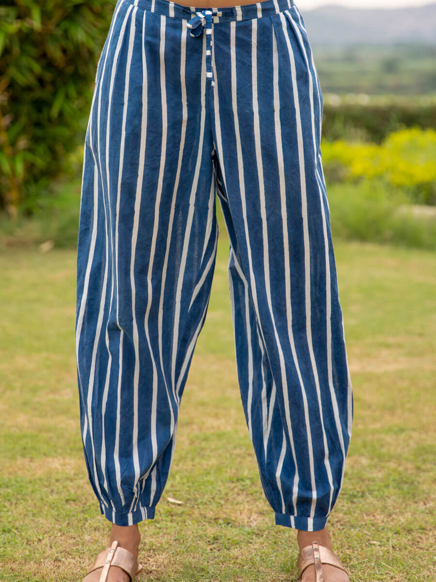 Midnight Stripes Cotton Lantern Pants