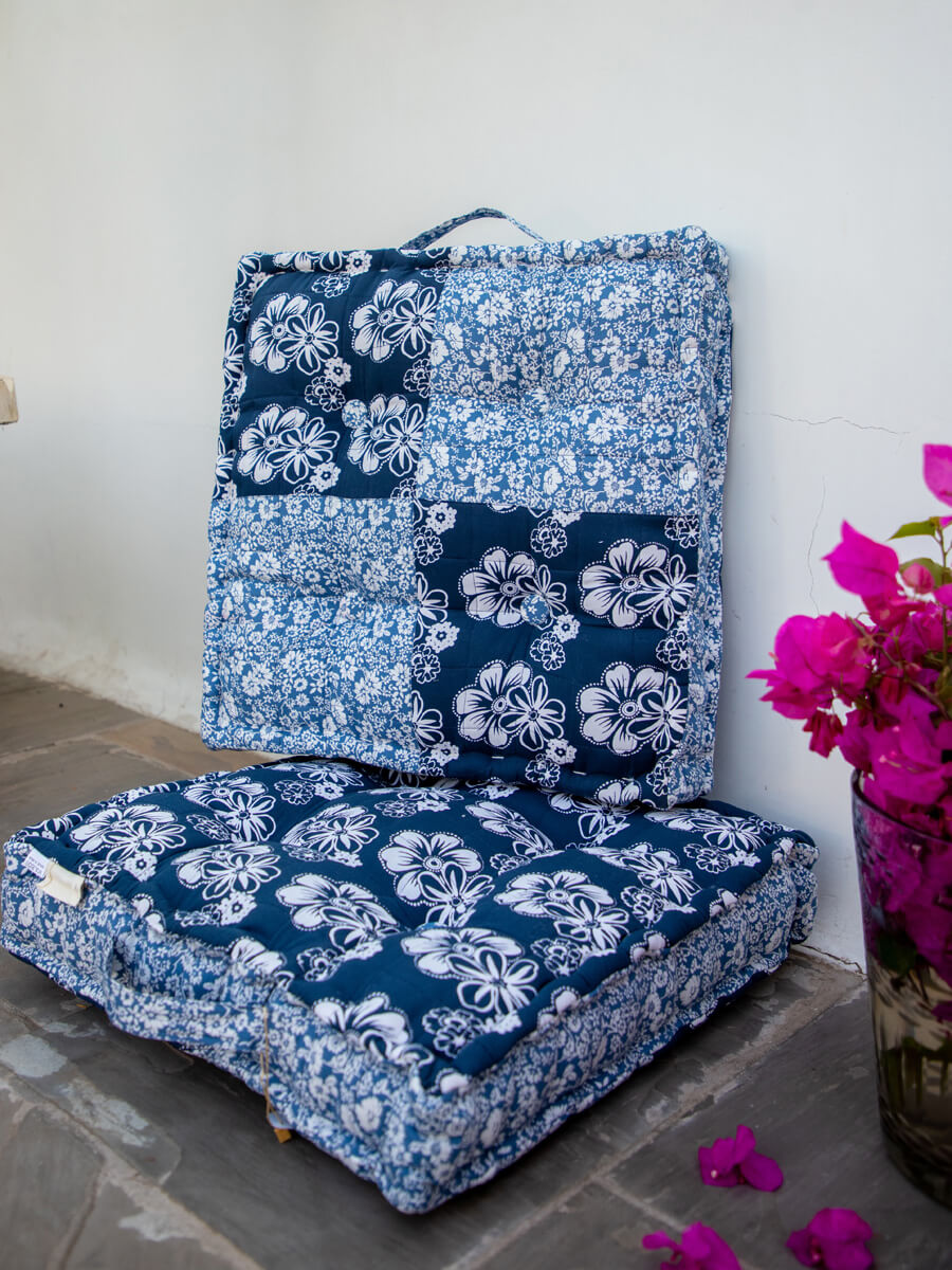 Midnight Bloom Patchwork Floor Cushion