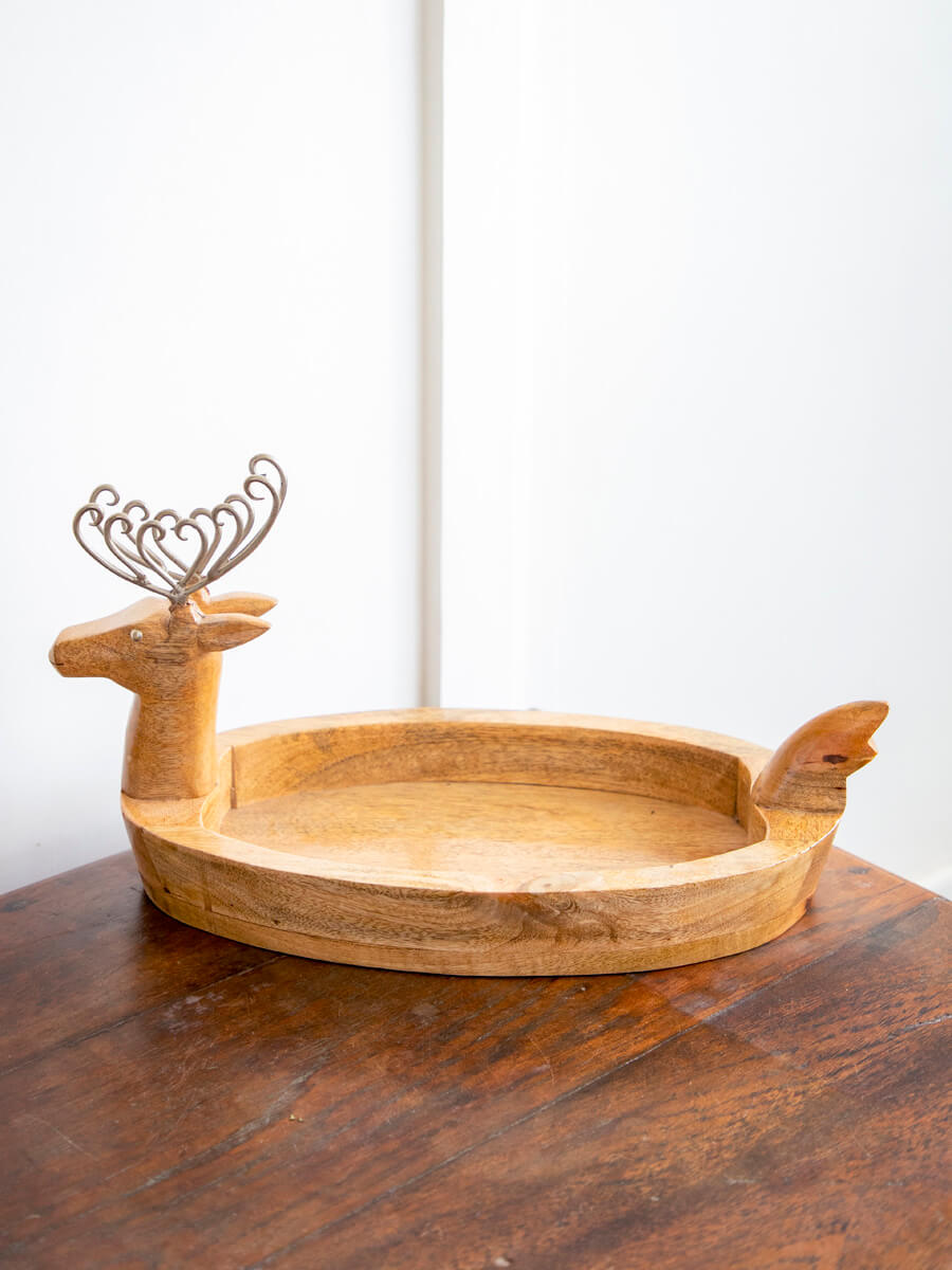 Reindeer Solid Wood Boat Tray - Large