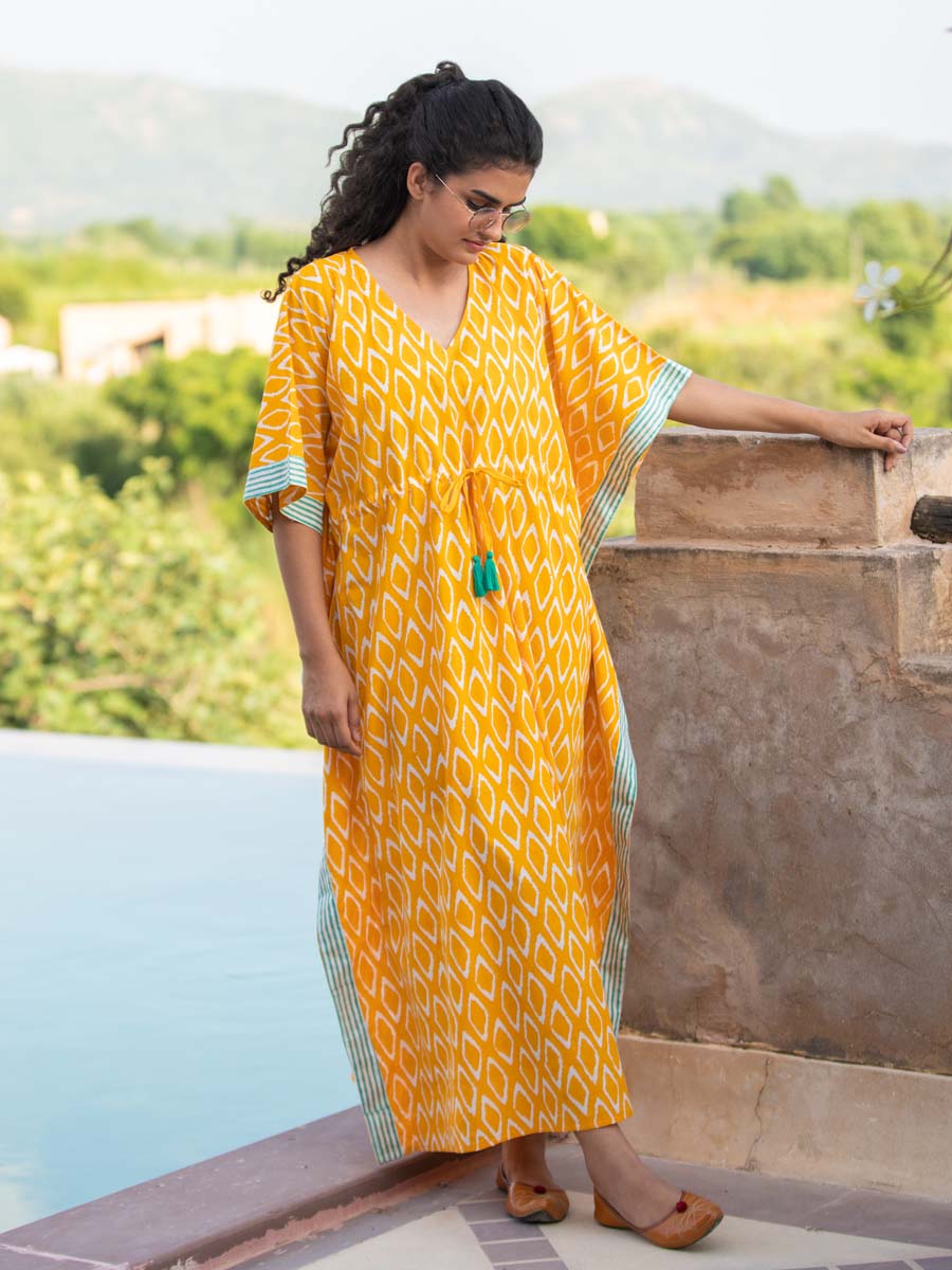 Pumpkin Spice Block Printed Cotton Kaftan