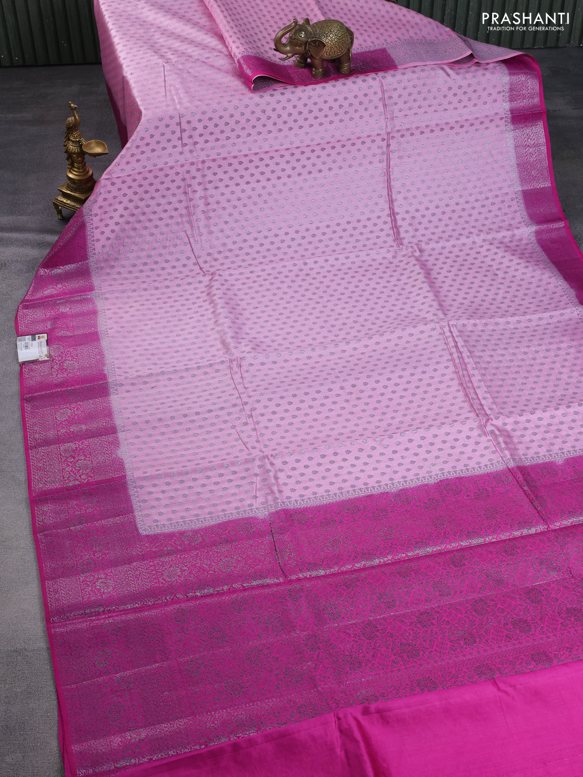 Chiniya silk saree light pink and pink with allover thread & zari woven buttas and banarasi style border