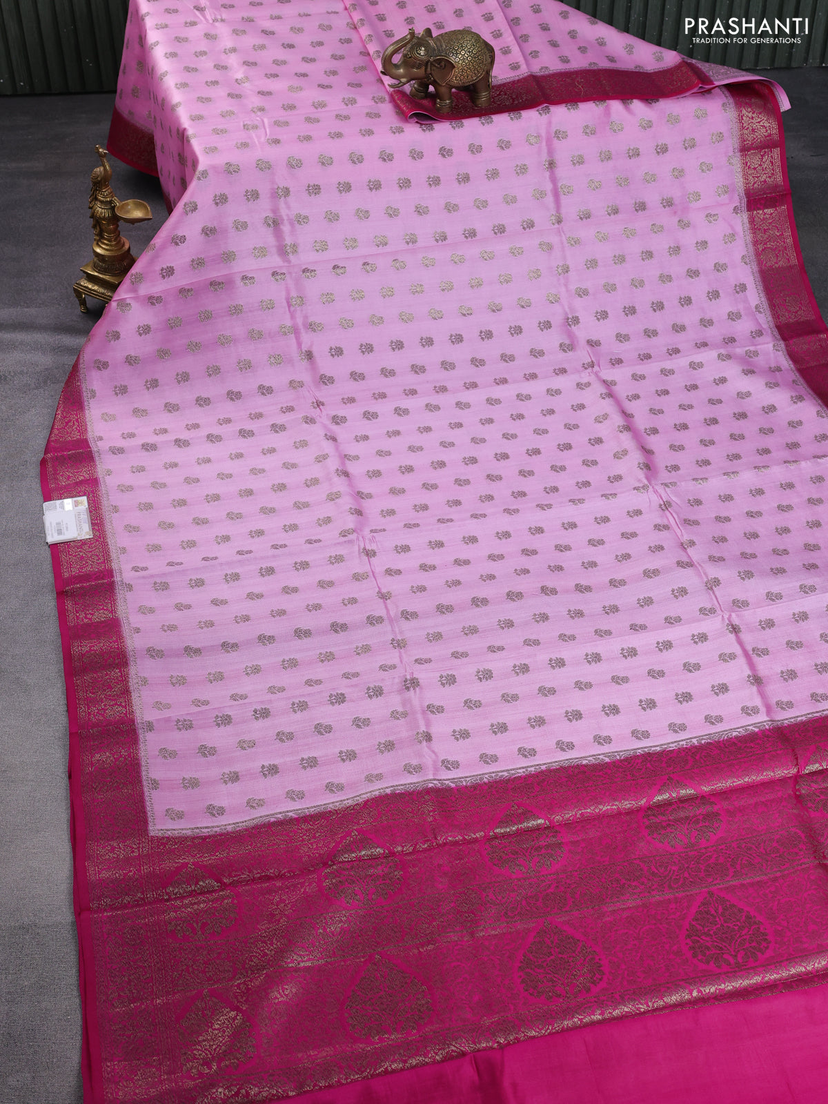 Chiniya silk saree light pink and pink with allover thread & zari woven buttas and banarasi style border