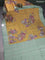 Chiniya silk saree dark mustard and pastel blue shade with allover woven buttas & floral digital prints and zari woven border