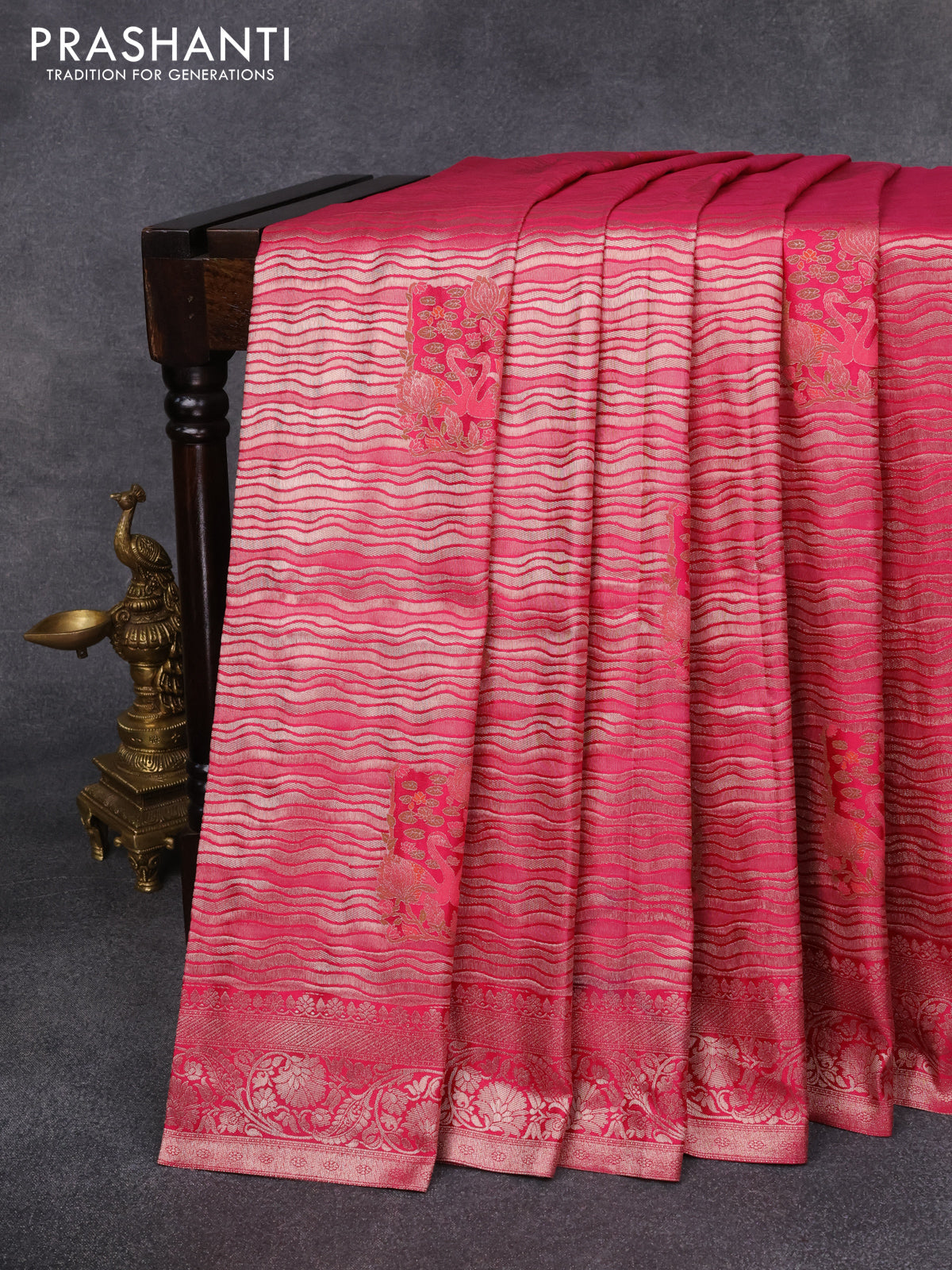 Banarasi silk saree pink with allover zari woven brocade weaves and zari woven border