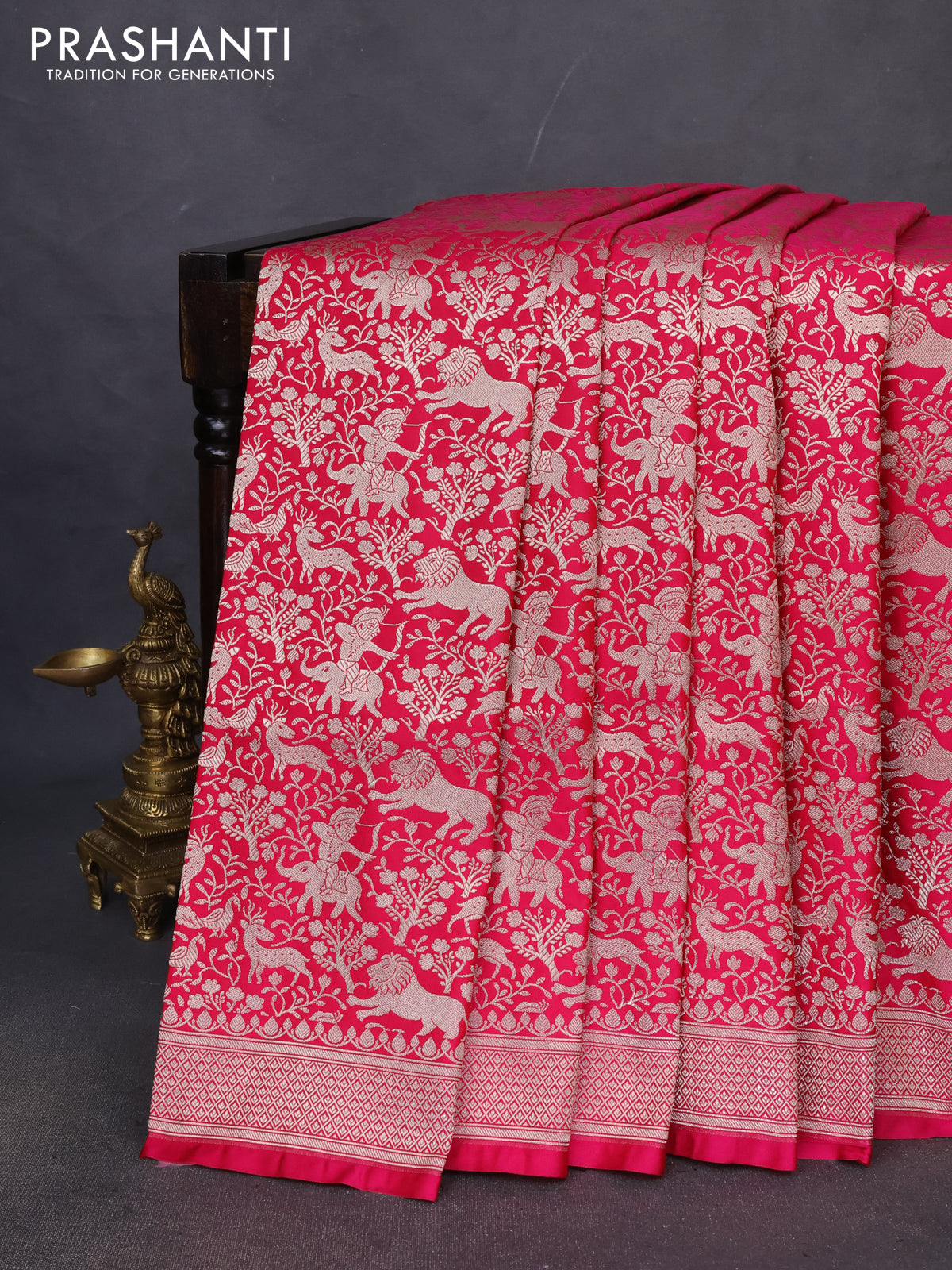 Banarasi semi katan saree pink with allover vanasingaram zari weaves and woven border