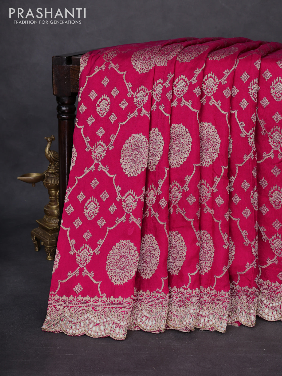 Banarasi silk saree pink with allover zari woven jaal weaves and gotapatti work border
