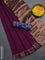 Bengal soft cotton saree purple and blue with plain body and zari woven border