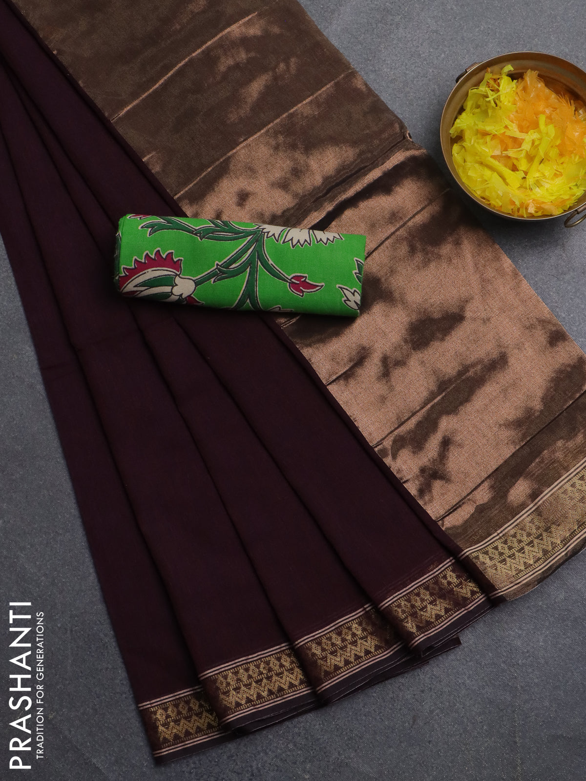 Bengal soft cotton saree deep wine shade and light green with plain body and zari woven border