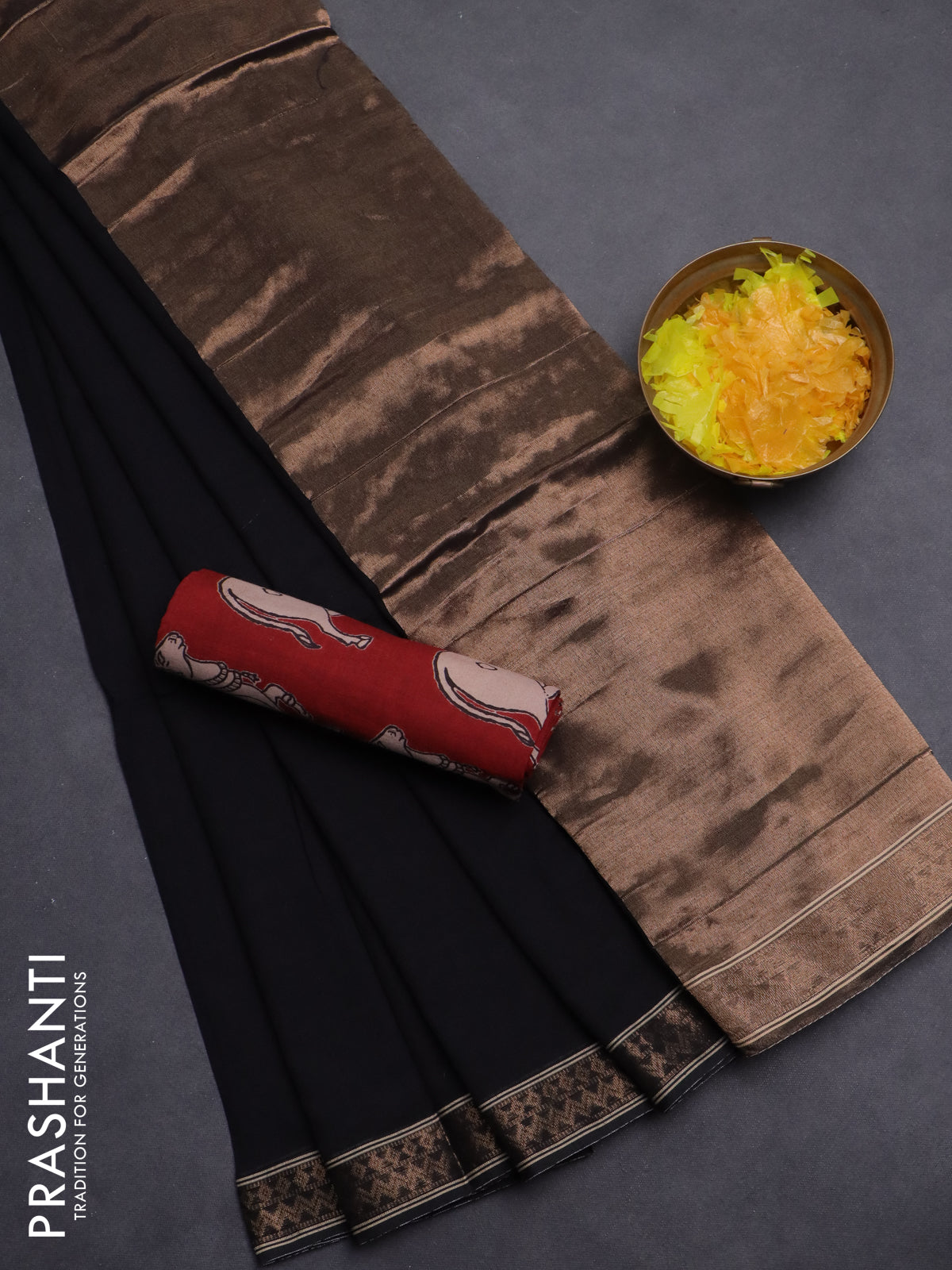 Bengal soft cotton saree black and maroon with plain body and zari woven border